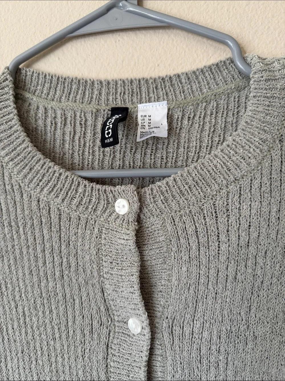 H&M Light Green Ribbed Cropped Button Cardigan - Picture 3 of 5